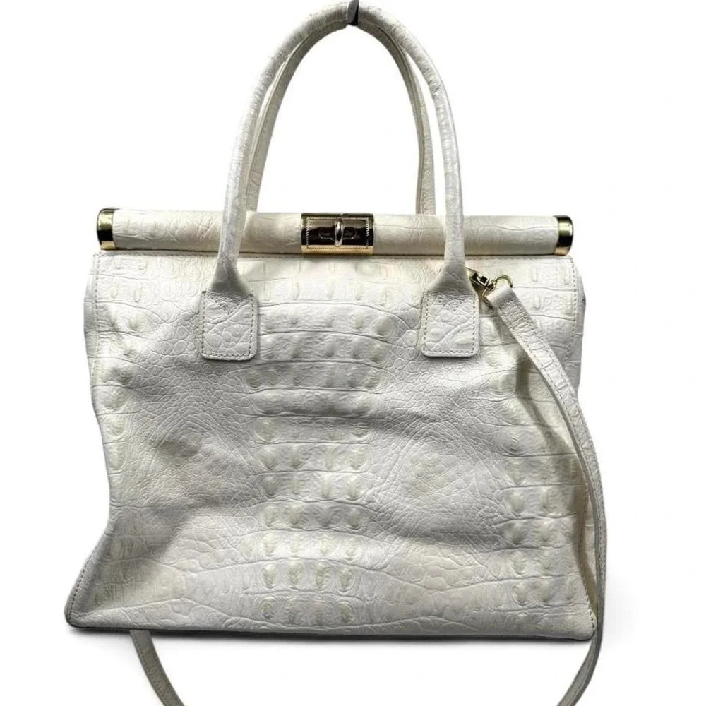 off white cream Croc-Embossed Leather Bag - Picture 1 of 8